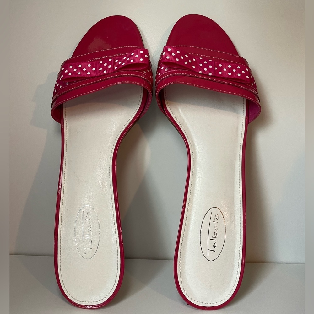 Talbots Pink Polka Dot Bow Kitten Heels Slides Sandals - Picture 4 of 7